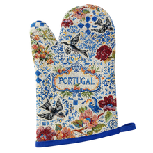 Load image into Gallery viewer, Portuguese Swallow Birds & Floral Oven Mitt & Pot Holder Set - Azulejo Tile Kitchen Design