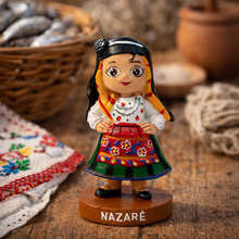 Load image into Gallery viewer, Portuguese Nazare Girl Figurine: Traditional Folk Costume Statue with Headscarf & Dress