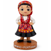 Load image into Gallery viewer, Portuguese Minho Girl Figurine: Traditional Folk Costume Statue with Headscarf & Dress