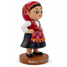 Load image into Gallery viewer, Portuguese Minho Girl Figurine: Traditional Folk Costume Statue with Headscarf & Dress