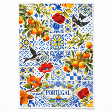 Load image into Gallery viewer, Portuguese Azulejo Microfiber Kitchen Towel with Oranges, Flowers & Swallows