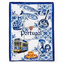 Load image into Gallery viewer, Portuguese Azulejo Microfiber Kitchen Towel with Traditional Icons, Blue Tile Design