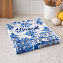 Load image into Gallery viewer, Portuguese Azulejo Microfiber Kitchen Towel with Blue Tile Village Design