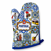 Load image into Gallery viewer, Portugal Oven Mitt & Pot Holder Set - Azulejo Tile & Barcelos Rooster Kitchen Set with Portuguese Icons Design