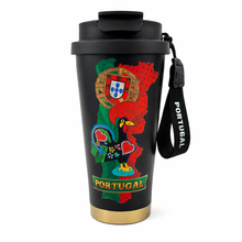 Load image into Gallery viewer, Portugal Stainless Steel Double Wall Vacuum Bottle – Barcelos Rooster & Crest Design Travel Mug with Carry Loop