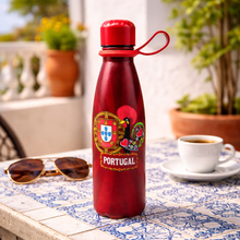 Load image into Gallery viewer, Portuguese Stainless Steel Water Bottle with Barcelos Rooster & Portugal Crest Design