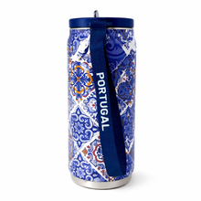 Load image into Gallery viewer, Portuguese Azulejo Tile Stainless Steel Water Bottle with Straw Lid & Carry Strap