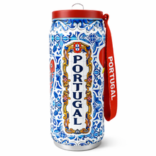 Load image into Gallery viewer, Portuguese Rooster & Sardine Azulejo Tile Stainless Steel Water Bottle with Straw Lid & Carry Strap