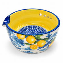 Load image into Gallery viewer, Ceramic Garlic Grater & Herb Stripper Bowl – Lemon & Blue Tile Design