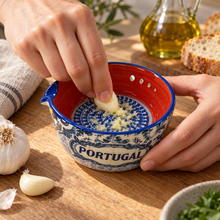 Load image into Gallery viewer, Ceramic Garlic Grater & Herb Stripper Bowl – Portugal Tile & Icons Design