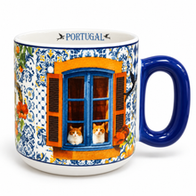Load image into Gallery viewer, Portugal Cats & Orange Blue Tile Ceramic Mug – 10 oz