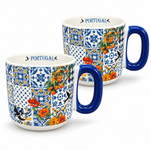 Load image into Gallery viewer, Portugal Orange & Swallow Blue Tile Ceramic Mugs – Set of 2, 6 oz Each