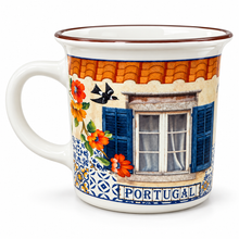 Load image into Gallery viewer, Portugal Window Cats & Swallows Small Ceramic Mugs – Set of 2, 8 oz Each