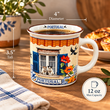 Load image into Gallery viewer, Portugal Window Cats & Swallows Ceramic Mug – 12 oz