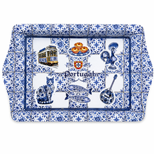 Load image into Gallery viewer, Portuguese Azulejo Metal Serving Tray with Iconic Tile & Cultural Design – 10" Decorative Coffee & Pastry Tray