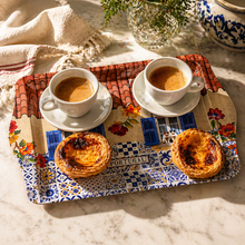 Load image into Gallery viewer, Portuguese Azulejo Metal Serving Tray with Traditional House & Tile Design – 10" Decorative Coffee & Pastry Tray