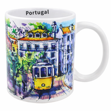 Load image into Gallery viewer, Portugal Watercolor Tram Ceramic Mug – 12 oz Coffee & Tea Cup