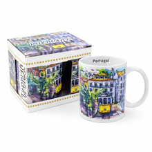 Load image into Gallery viewer, Portugal Watercolor Tram Ceramic Mug – 12 oz Coffee & Tea Cup