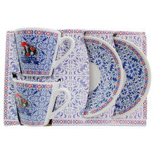 Load image into Gallery viewer, Portuguese Rooster Espresso Cup & Saucer Set – Blue Tile Pattern, Set of 2 with Gift Box