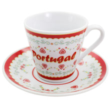 Load image into Gallery viewer, Portuguese Folk Art Espresso Cup & Saucer Set – Red Heart & Floral Design, Set of 2 with Gift Box