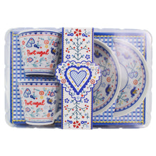 Load image into Gallery viewer, Portuguese Folk Art Espresso Cup & Saucer Set – Heart & Floral Motif, Set of 2 with Gift Box