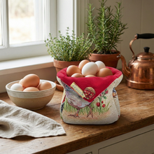 Load image into Gallery viewer, Farmhouse Rooster Tapestry Egg Basket – Rustic Kitchen Counter Storage Holder