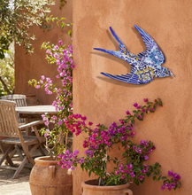 Load image into Gallery viewer, Portuguese Azulejo Metal Swallow Wall Decor – Blue Tile Design Hanging Accent, 14.5" Wide
