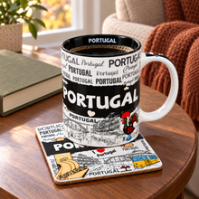 Load image into Gallery viewer, Portugal Ceramic Coffee Mug & Cork-Backed Coaster Gift Set, 10 oz – Black