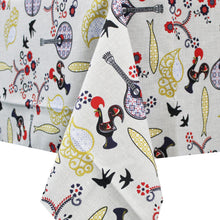 Load image into Gallery viewer, 100% Polyester Grey Portuguese Good Luck Rooster Viana Heart Made in Portugal Tablecloth
