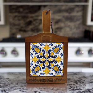 Traditional Portuguese Ceramic Tile Wooden Cheese Cutting Board