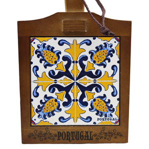 Traditional Portuguese Ceramic Tile Wooden Cheese Cutting Board