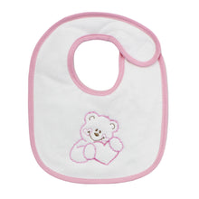 Load image into Gallery viewer, Portuguese Pink Baby Velcro Closure Bib and Booties with Bow Set
