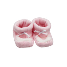 Load image into Gallery viewer, Portuguese Pink Baby Velcro Closure Bib and Booties with Bow Set
