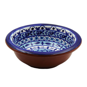 Hand-painted Portuguese Pottery Clay Terracotta Blue Striped Bowl