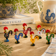 Load image into Gallery viewer, Hand-Painted Portuguese Rooster Figurines, Set of 6 - 1.5" Mini Metal Roosters