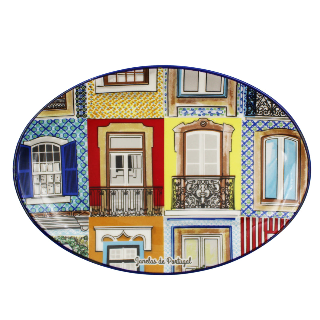 Traditional Portuguese Windows Decorative Ceramic Oval Platter
