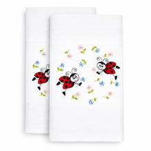 Load image into Gallery viewer, Portuguese Embroidered Cotton Tea Towels – Set of 2, 100% Cotton (28" x 20.5") - Ladybugs