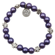 Load image into Gallery viewer, Our Lady of Fatima Purple Beads Religious Stretch Bracelet
