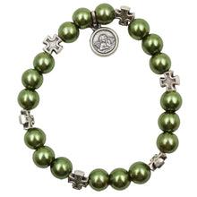 Load image into Gallery viewer, Our Lady of Fatima Green Beads Religious Stretch Bracelet
