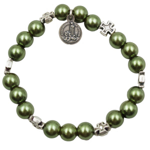Our Lady of Fatima Green Beads Religious Stretch Bracelet