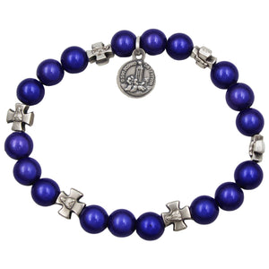 Our Lady of Fatima Blue Beads Religious Stretch Bracelet