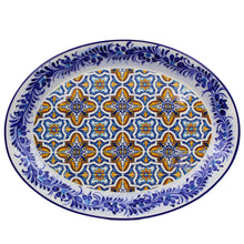 Load image into Gallery viewer, Traditional Blue and Orange Tile Azulejo Floral Ceramic Oval Platter