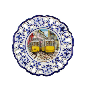 Hand-Painted Traditional Floral Portuguese Lisbon Tram 6" Decorative Plate