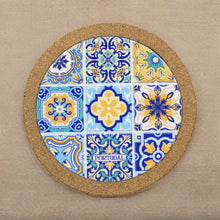 Load image into Gallery viewer, Traditional Portuguese Ceramic Round Tile Multicolor Cork Trivet
