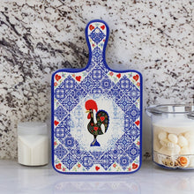 Load image into Gallery viewer, Portuguese Tile Azulejo Good Luck Rooster Cutting Board with Handle
