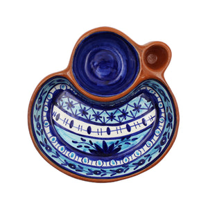 Hand-painted Portuguese Pottery Clay Terracotta Blue Stiped Olive Dish