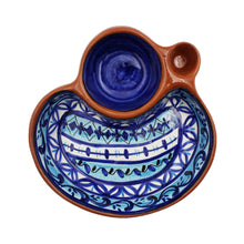 Load image into Gallery viewer, Hand-painted Portuguese Pottery Clay Terracotta Blue Stiped Olive Dish
