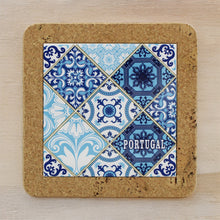 Load image into Gallery viewer, Portugal Tile Azulejo Themed Blue and White Cork Trivet
