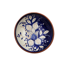 Load image into Gallery viewer, Hand-Painted Portuguese Pottery Clay Terracotta Blue Floral Snack Bowl Set
