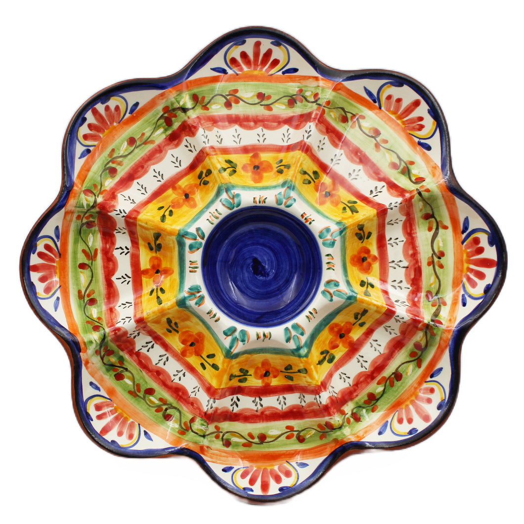 Hand-Painted Portuguese Pottery Clay Terracotta Colorful Divided Dish